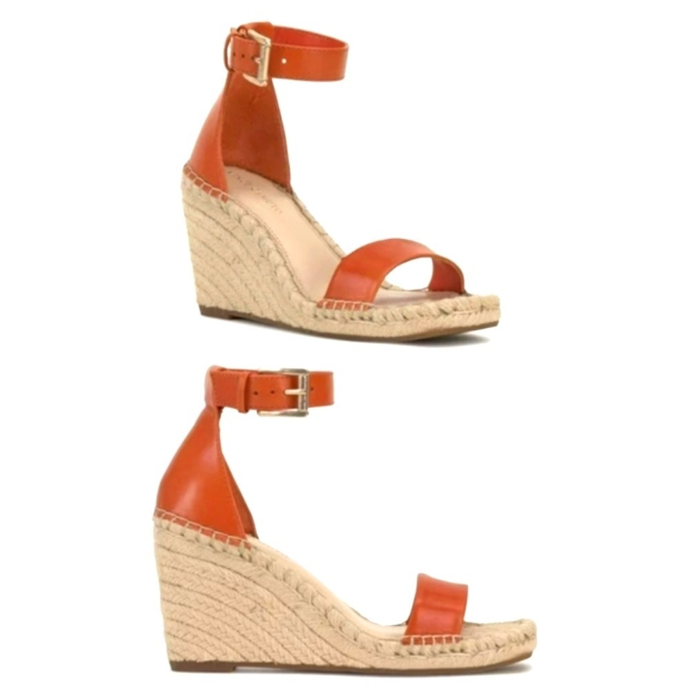 Vince‎ Camuto Meddrina Leather Apricot Straps Jute Espadrille Wedges